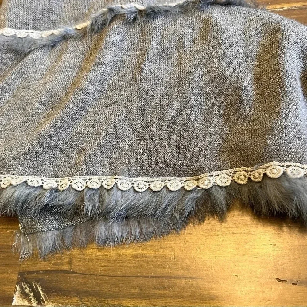 RIKKA Neutral Scarf Embroidery Faux Fur Trim 72 Inches Wrap